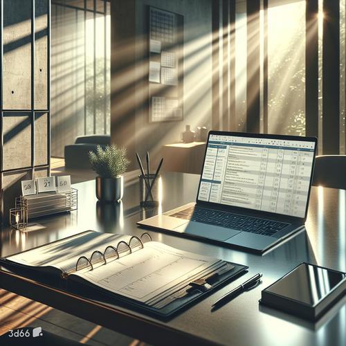 陽光辦公桌面:筆記本電腦與辦公用品的高效組合設(shè)計(jì)靈感圖片素材